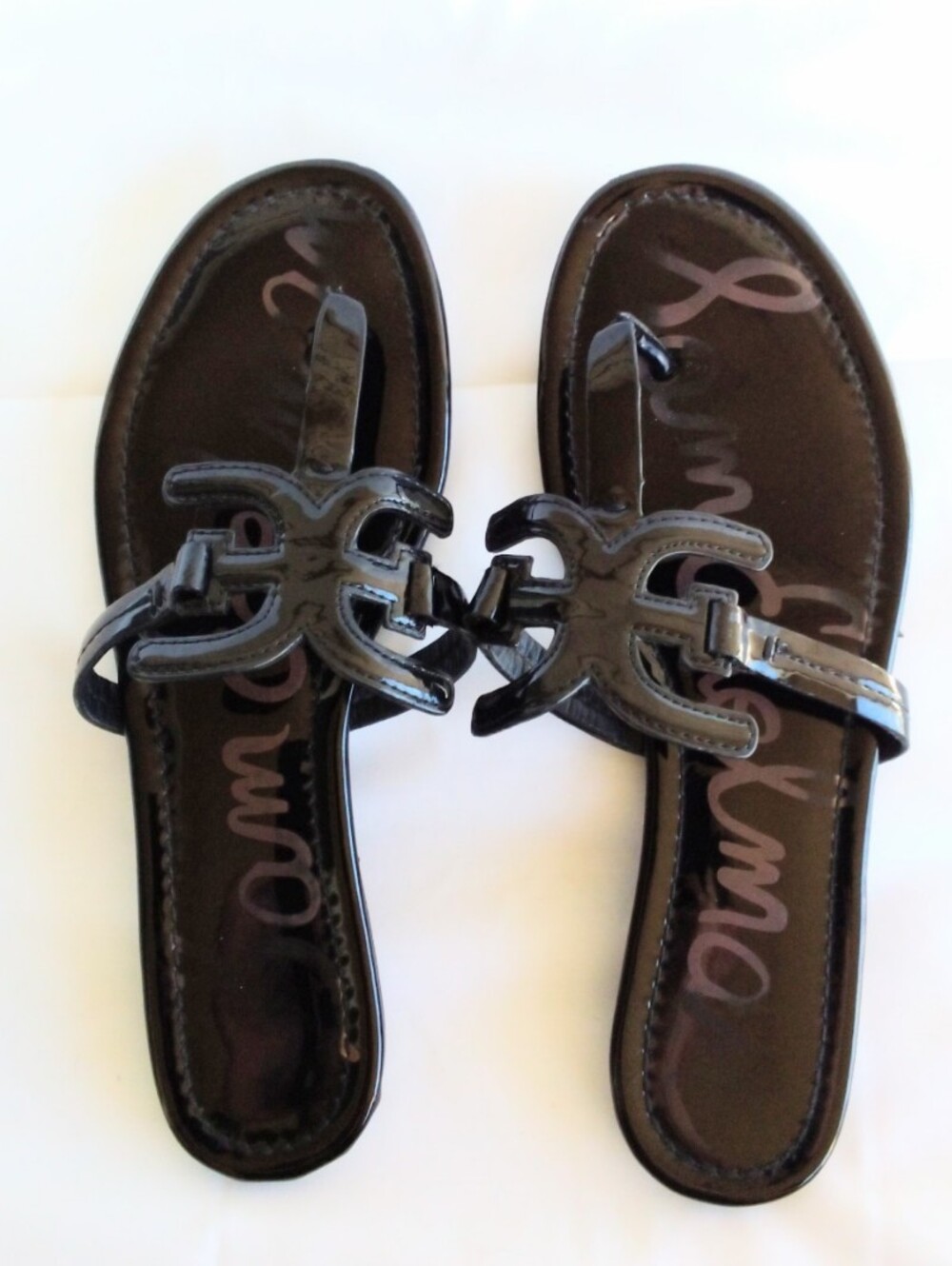 Sam Edelman Black Patent Leather Thong Sandals Size 10
